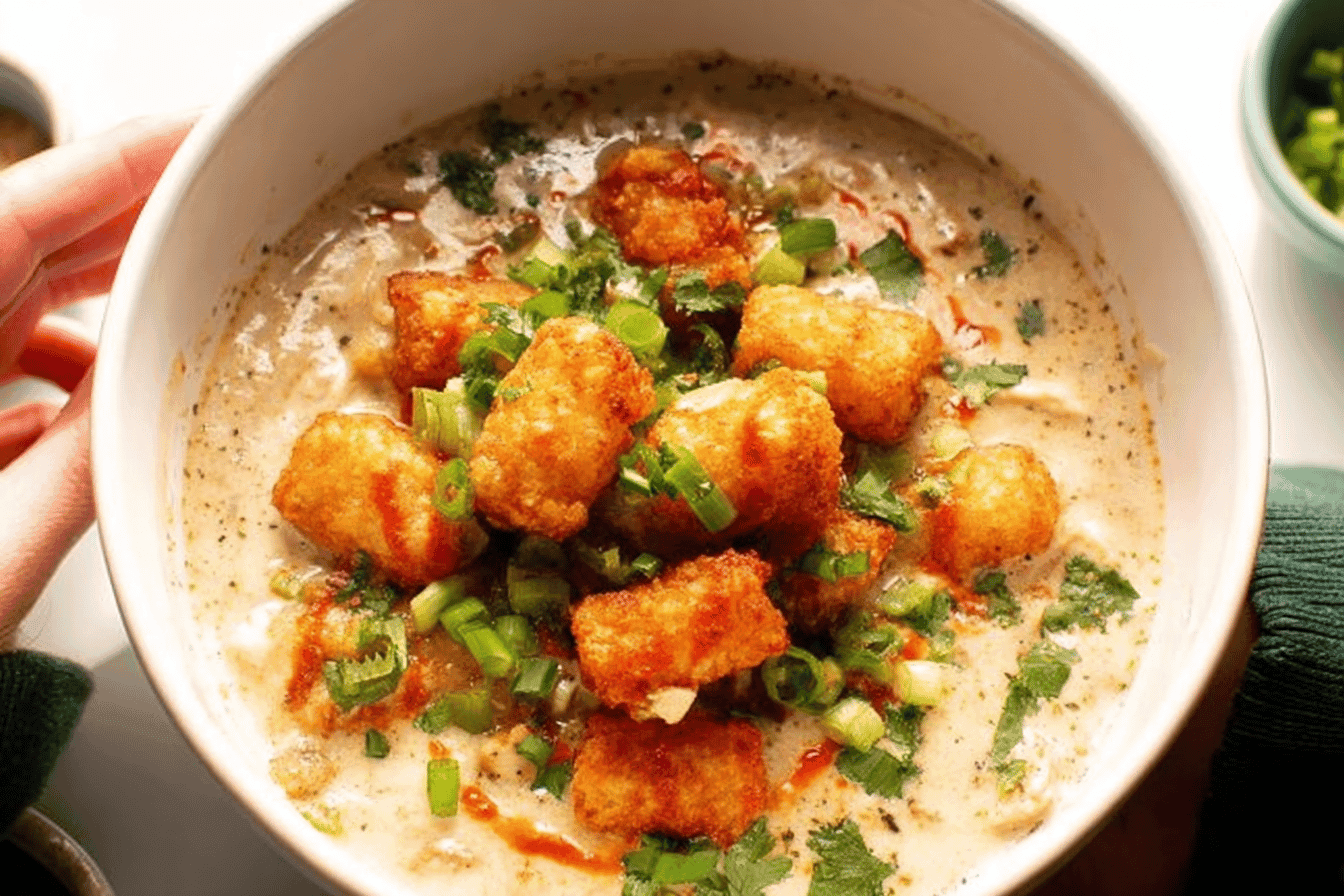 Creamy White Chicken Chili with Tots Recipe