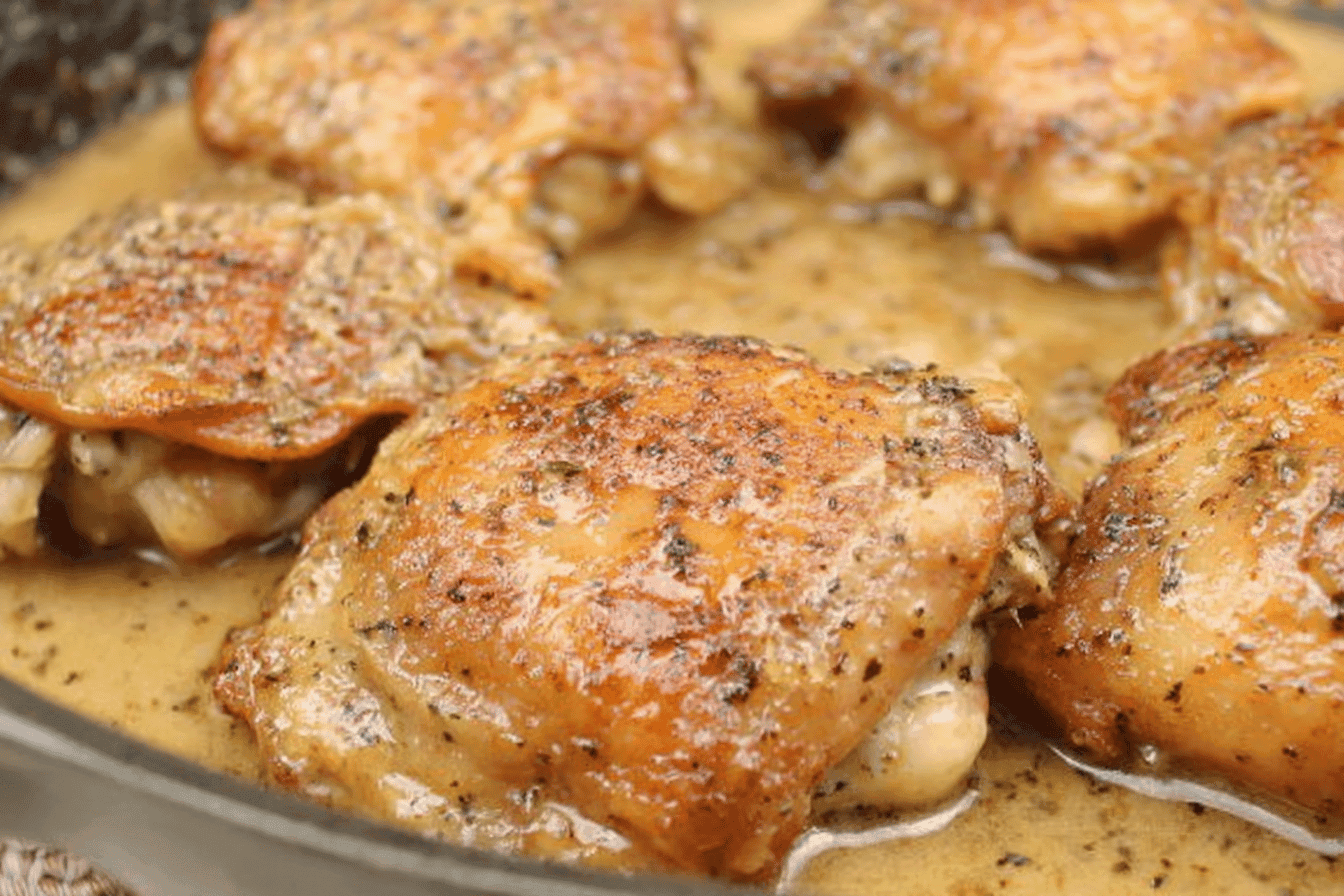 Garlic Roasted Chicken Thighs with Parmesan Gravy