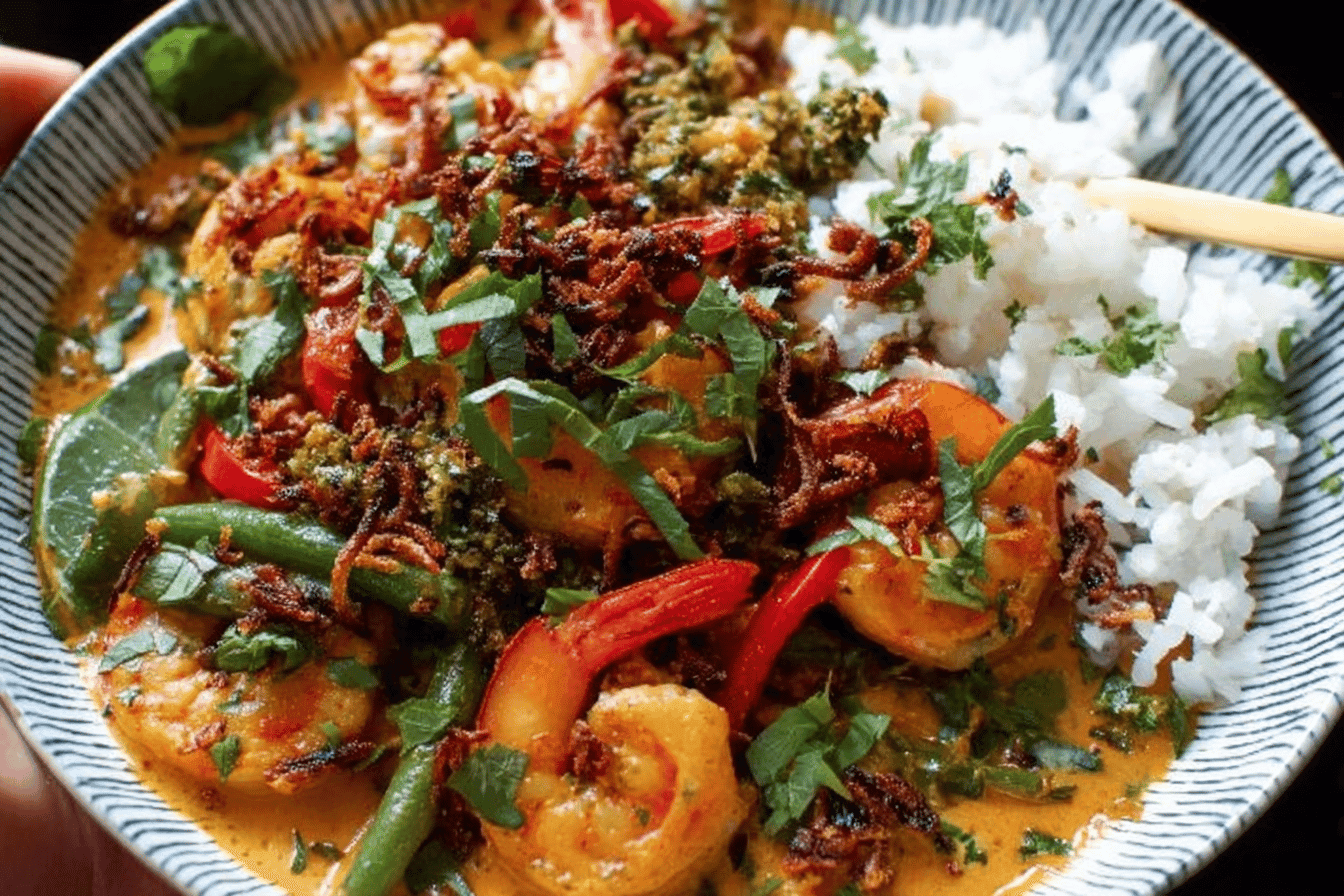 Thai Shrimp Curry with Crispy Shallots